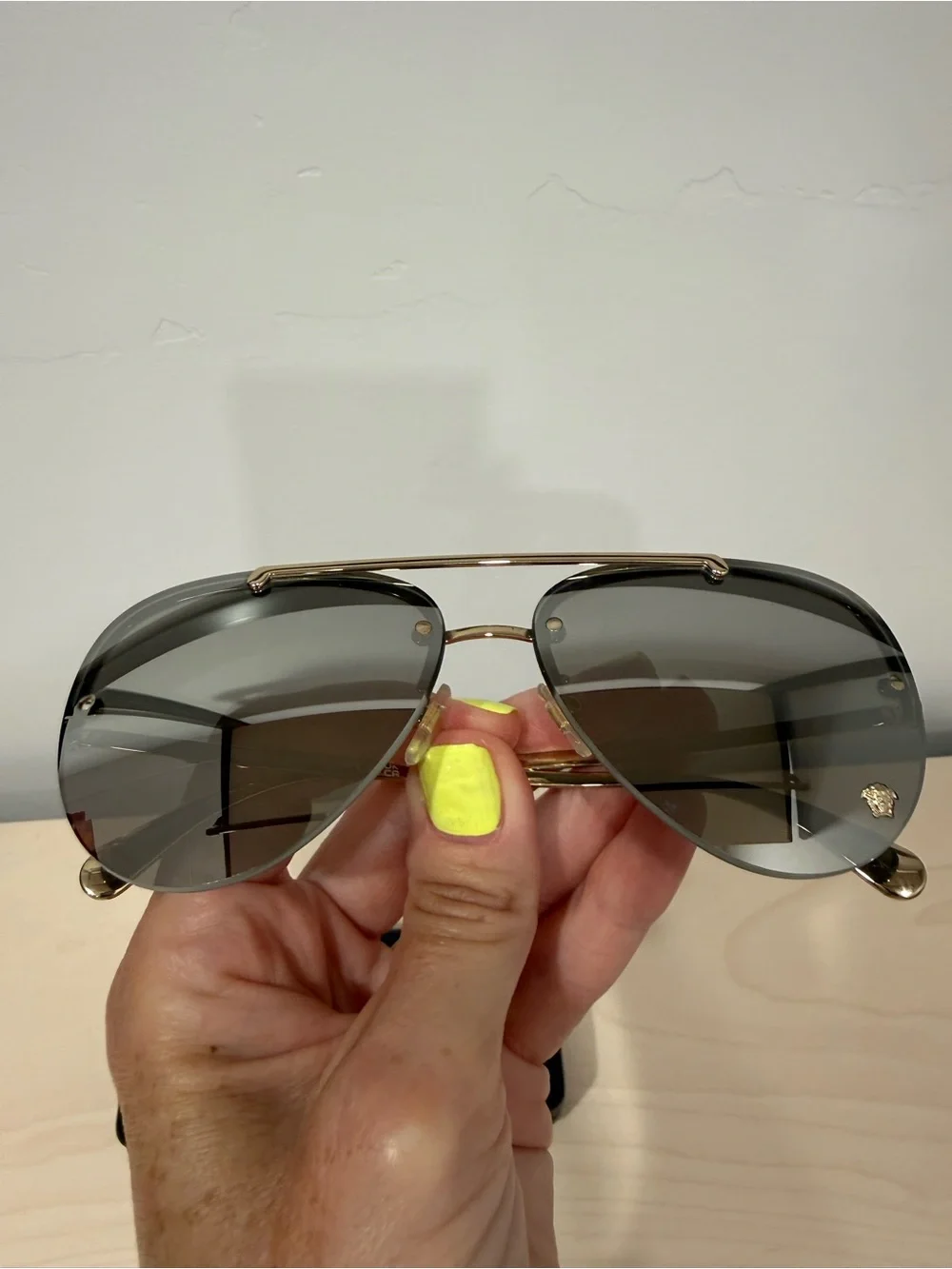 Versace Gray Lens Gold Frame Aviator Sunglasses